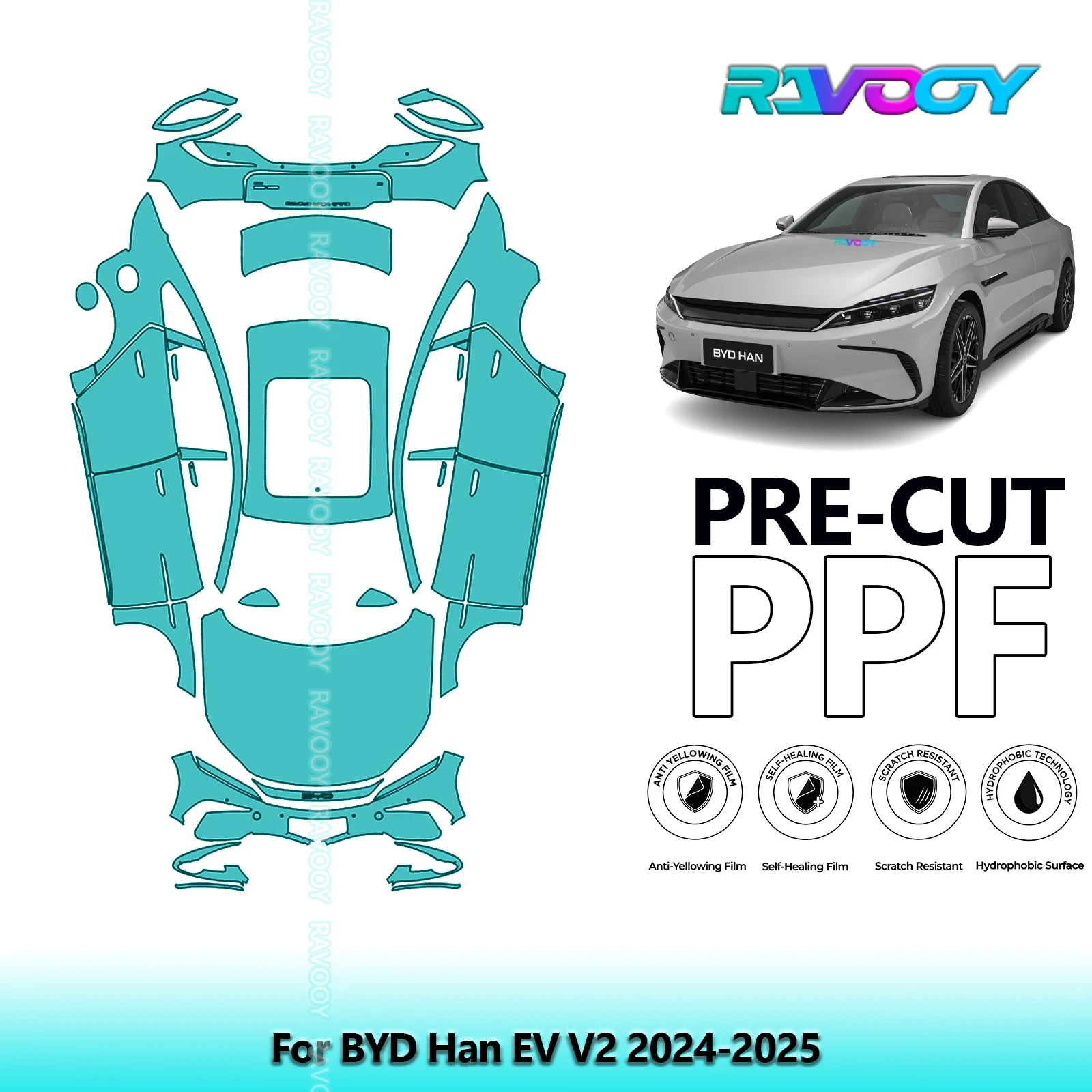 Full Vehicle Clear Bra Precut PPF Paint Protection Film For BYD Han EV V2 2024-2025