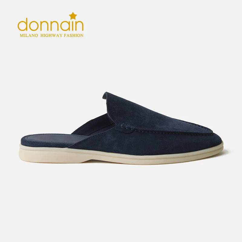 DONNAIN Minimal Slip-on Mules Women Men Luxury Cow Suede Leather Handmade Stitching Moccasins Cozy Top Quality Flat  Shoes