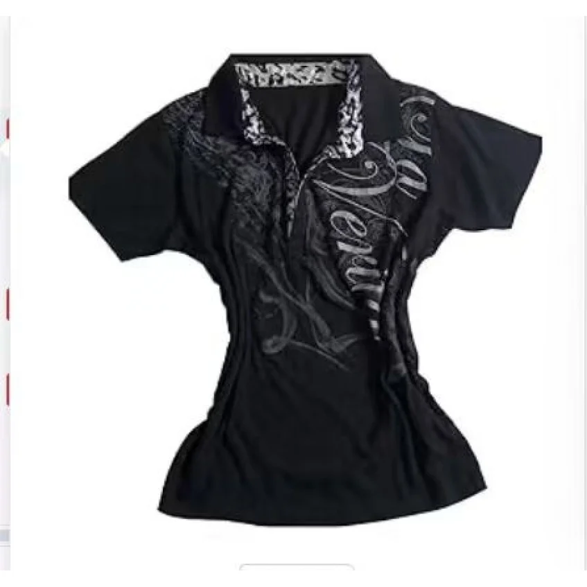 Y2K Millennium Style Short Sleeve  Shirt Slim Fit Waist Cinched Print Vine Lettering Retro Leopard Print Turn-down Collar...