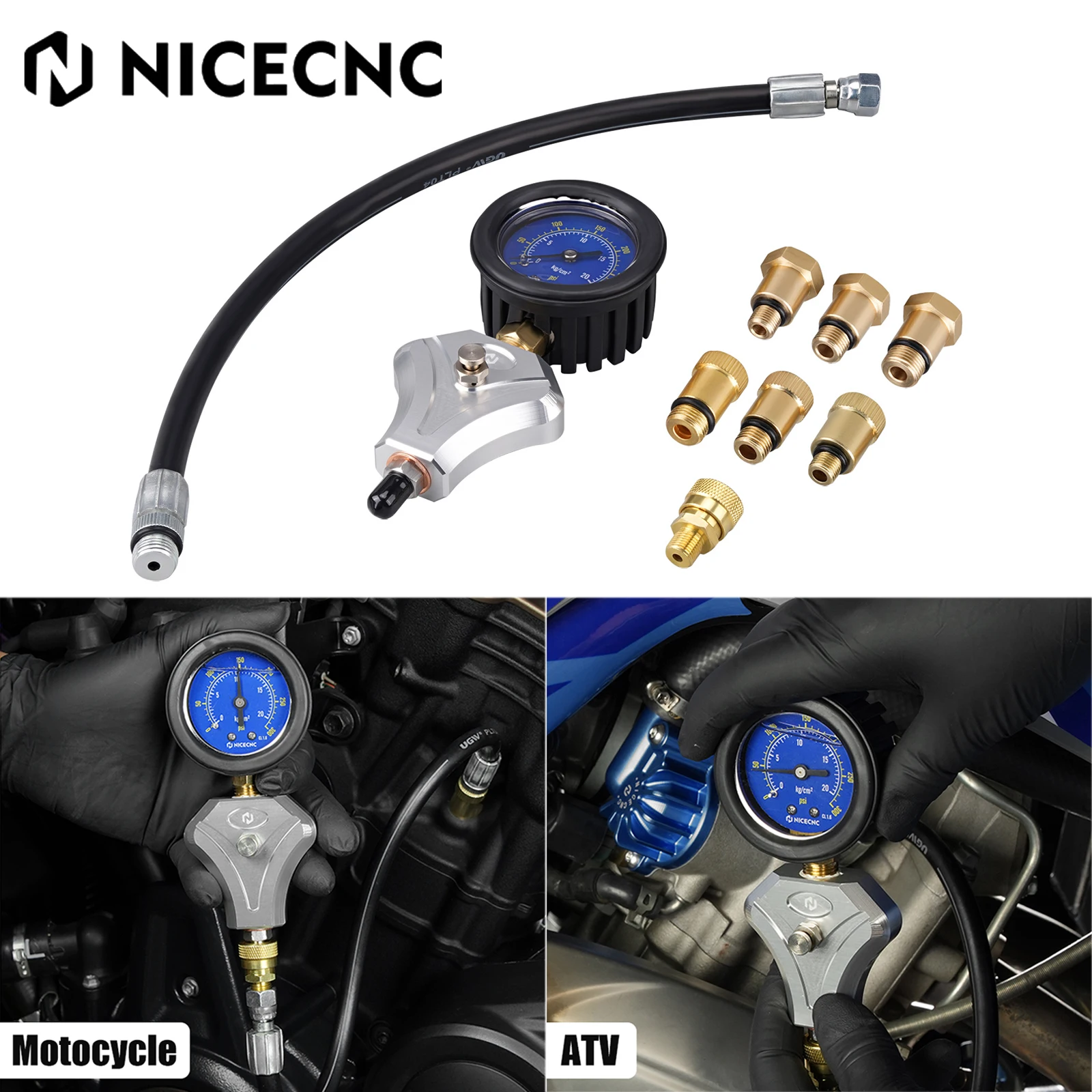 

Engine Compression Tester With 10/12/14mm Adapters Motorcycle Car Repair For ATV UTV Raptor Banshee Engines 2 Stroke 4 Stroke