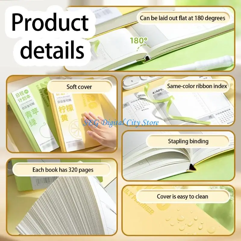 U75B 2026 Day Planner Two Day Per Page Leather Academic Planner with Ribbon Bookmarks