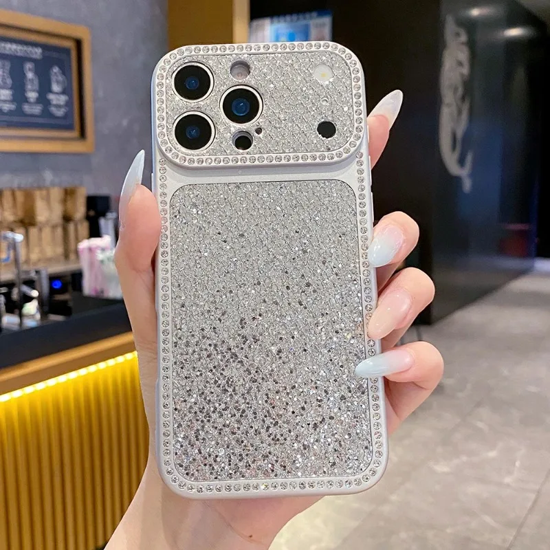 Coque de téléphone à motif losanges brillants pour iPhone 17 16 15 14 13 18 Pro Max, protection de l'appareil photo, couleur unie.