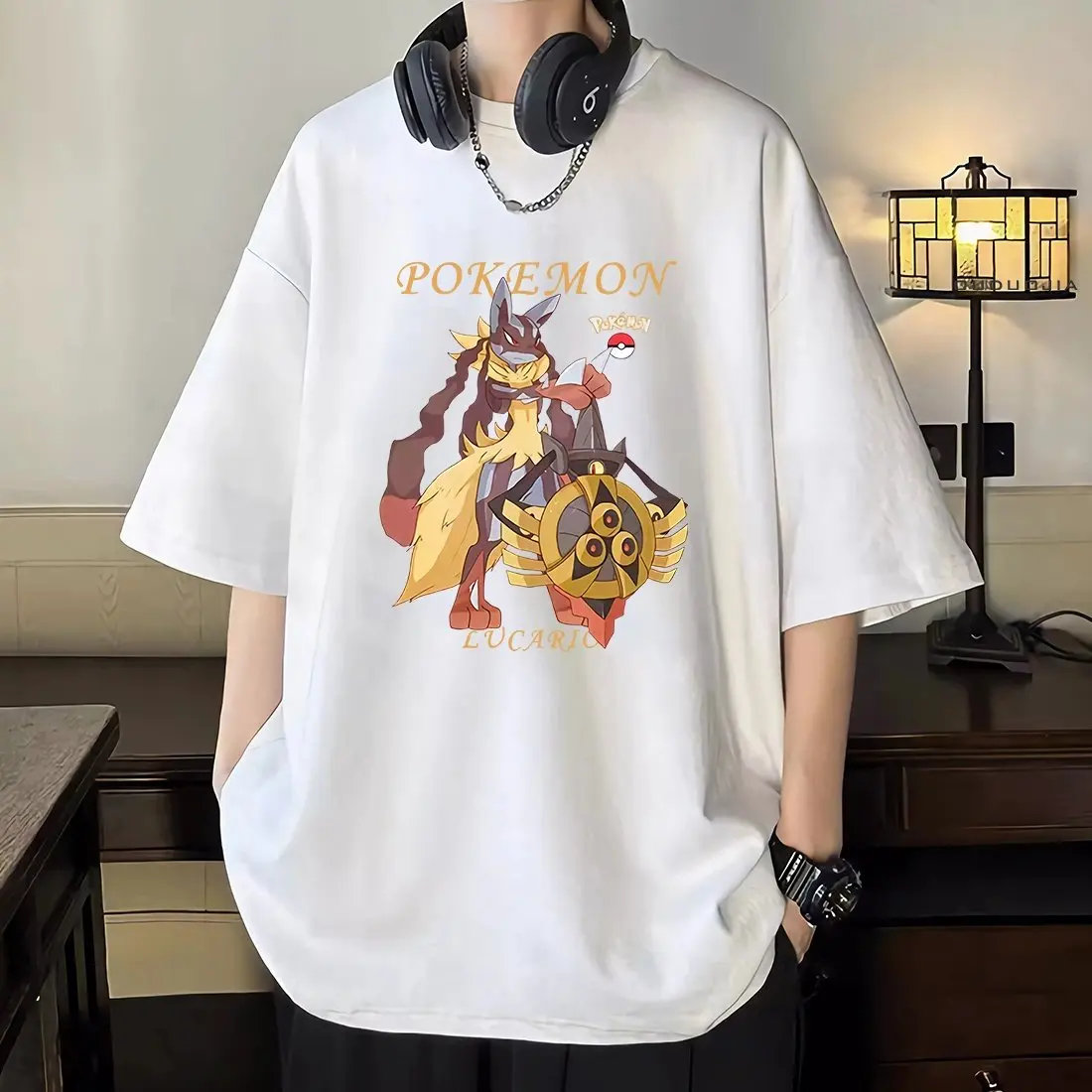 

New Trendy Casual Pokémon Anime-style Short-sleeved T-shirt for Men, Summer Loose Anime-style Casual Shirt