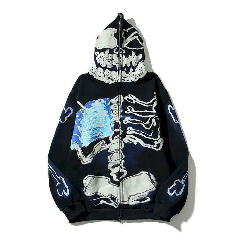 Felpe Co-Branded per Uomo e Donna, Trendy con Stampa Scheletro, Felpe con Cappuccio Primavera-Autunno, Giacche con Zip