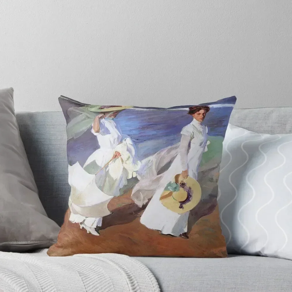 Joaquin Sorolla Women Walking on the Beach Impressionist Painting Throw Pillow Elastic Cover For Sofa pillow