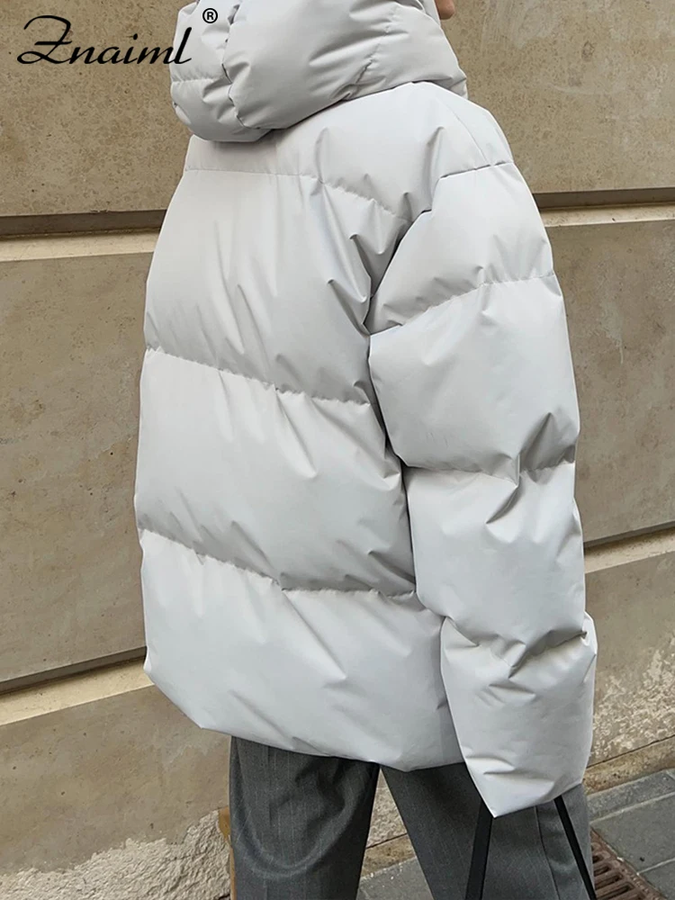 سترة Znaiml النسائية ذات المقاس النحيف مع قلنسوة موضة الخريف والشتاء الدفء من القطن والبوليستر بأكمام طويلة معطف دافئ ملابس الشارع في الهواء الطلق