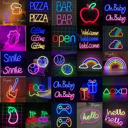 LED Neon Sign Light Letter Coffee Welcome Modeling Decoration Lamp USB & Battery Case Game Room Bar Shop Wall Wholesale Gift