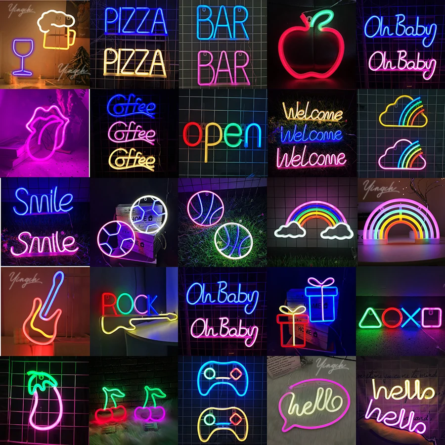 LED Neon Sign Light Letter Coffee Welcome Modeling Decoration Lamp USB & Battery Case Game Room Bar Shop Wall Wholesale Gift