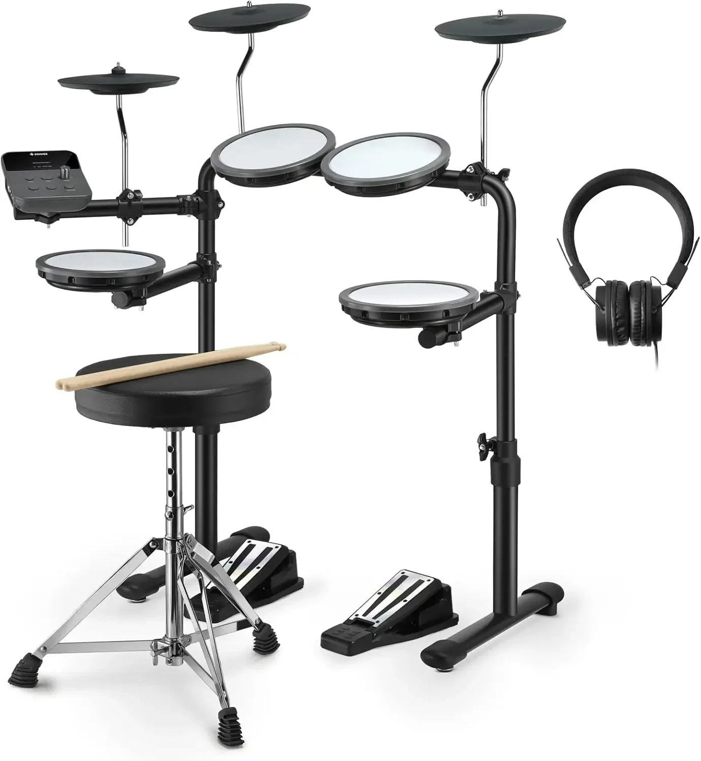 DED-70 Electric Drum Set with 4 Quiet Mesh Drum Pads, 2 Switch Pedal, Portable and Solid Drum Set with Type-C Charging, 68+ Soun