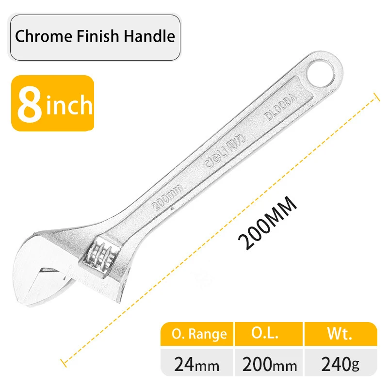 6/8/10/12 Inch Verstelbare Moersleutel Laser Geëtste Schaal Strakke Grip Verchromen Roestvrij Monteur Handgereedschap Voor Thuis Reparatie