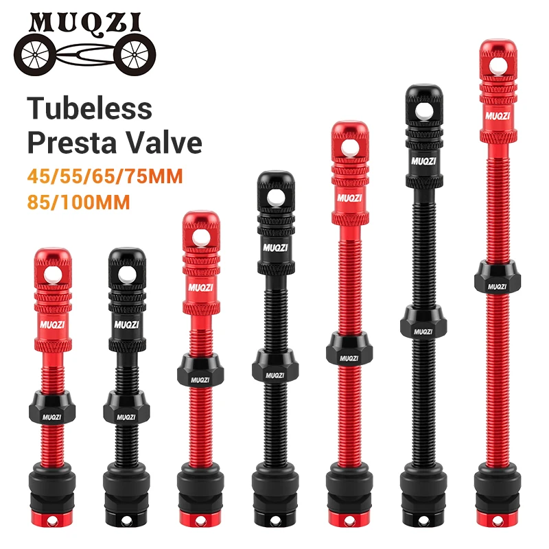 

MUQZI 1Pair Presta Valve Aluminum Alloy Tubeless Valve Kit 45/55/65/75/85/100mm for MTB Road Gravel Bike Tubeless Tire
