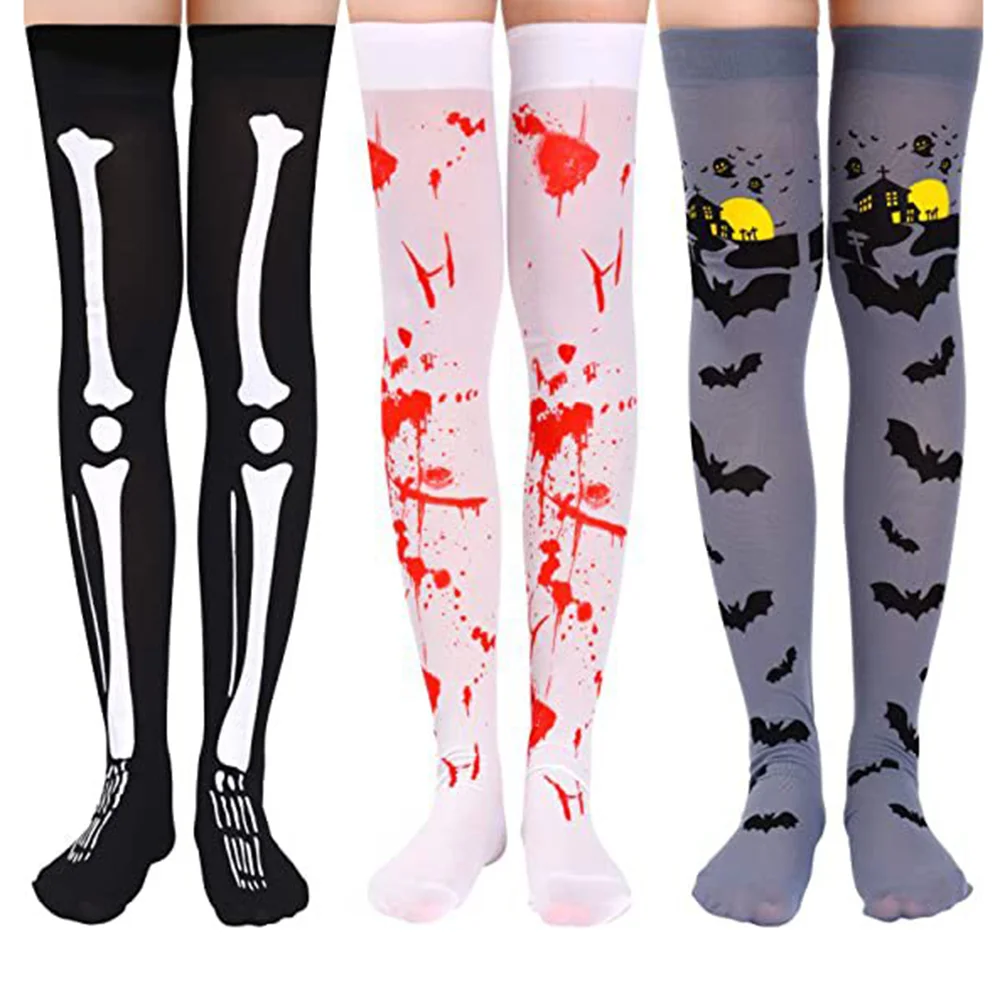 

Halloween Knee Length Socks Bat Spider Web Bloody Stocking Ball Makeup Costume Cosplay Halloween Day Ghost Festival Party Decor