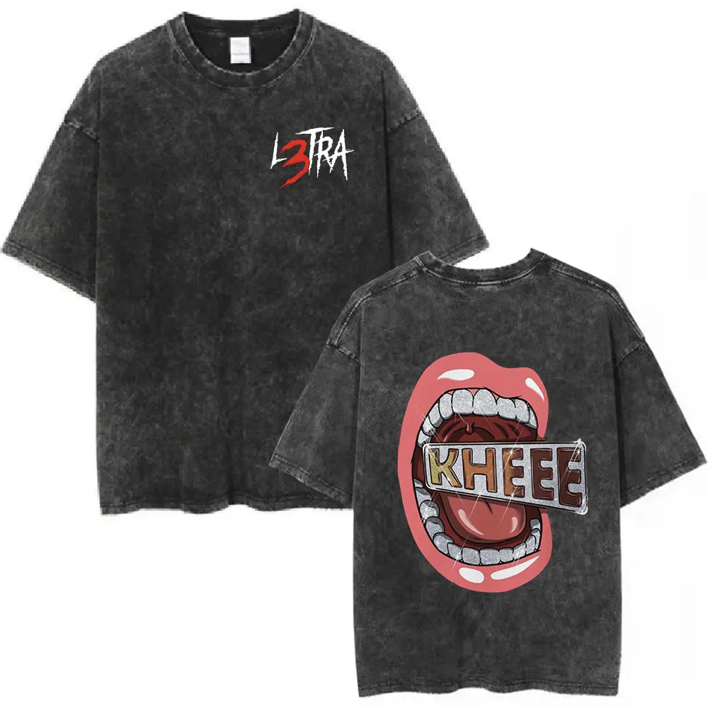 Rapper Luar La L Album L3TRA 2 Washed T-shirt Men Women Hip Hop Fashion Short Sleeve T-shirts Cotton Oversized Tshirt Streetwear image 2