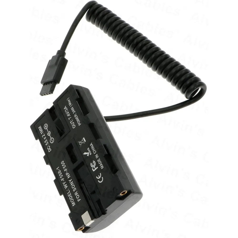 Alvin's Cables NP-F550 | F570 | F970 Dummy Battery to Ronin S Gimbal Power Coiled Cable for Atomos Ninja V Feelworld Monitor