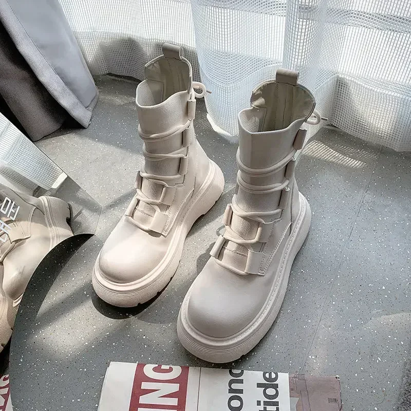 Fashion Ankle Boots Women\'s Autumn Winter Elastic Knitting Short Boots Thick-soled Inner Increase Women\'s Motorcycle Botas