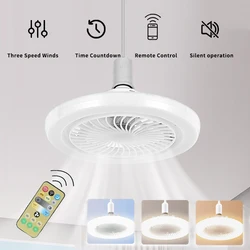 Remote Control Ceiling Fan Light Bulb E27 Silent Electric Fan Ceiling Lamp Fans for Bedroom Living Room Office Study Kitchen