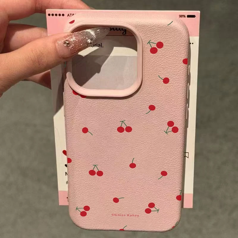 可愛いチェリー柄のiPhoneケース iPhone 17 11 13 12 15 14 16 Pro Max XS XR X 7 8 Plus SE 17 Air対応 キャンディーカラー ライチテクスチャ ソフトカバー