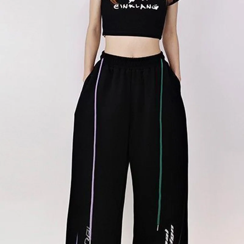 2024 New Summer Oversized American Retro Irregular Hip Hop Women's Clothing Drawstring Loose Cotton Folds Linen Chic Y2K Pants