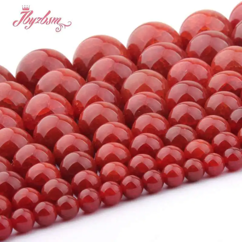 Natural Red Bead Agate Smooth Faceted Cracked Round Stone Necklace Bracelets Beads 15 inches for Jewelry Making Bead 6/8/10/12mm