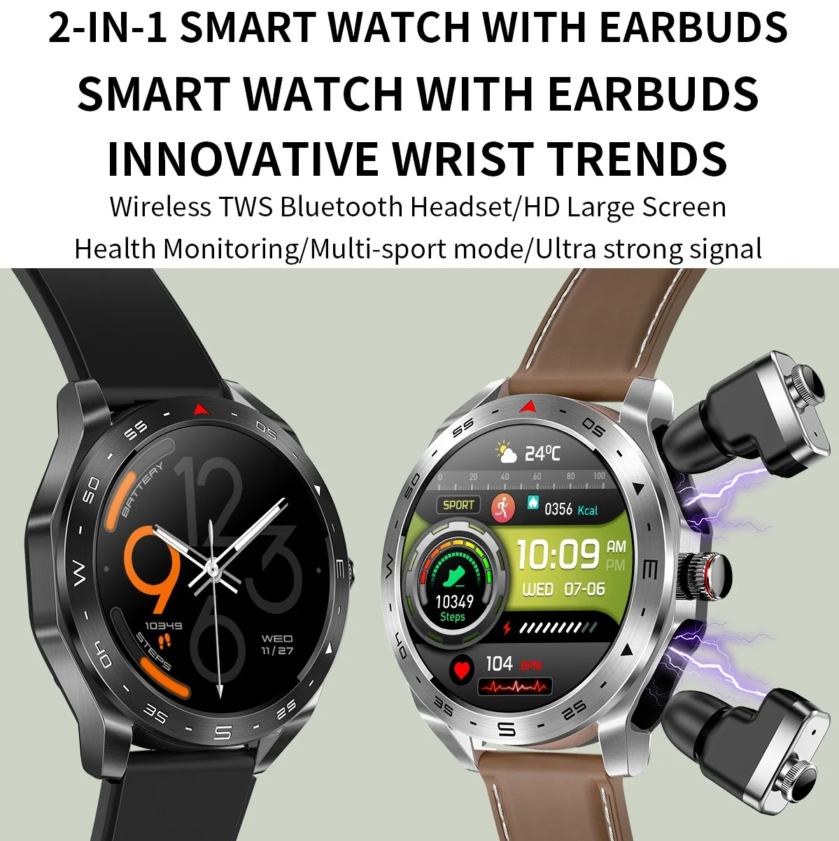 Bluetooth Headset Watch 2-in-1 Smart Watch 2024 NFC Bluetooth Call Health Monitor Activity Tracking Smartwatch For Android Apple