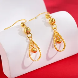 Real 14 k Gold Color Water Drop Earrings Drop Earrings for Women Delicate Female Wedding Fine Jewelry Luxury Earrings Not Fade