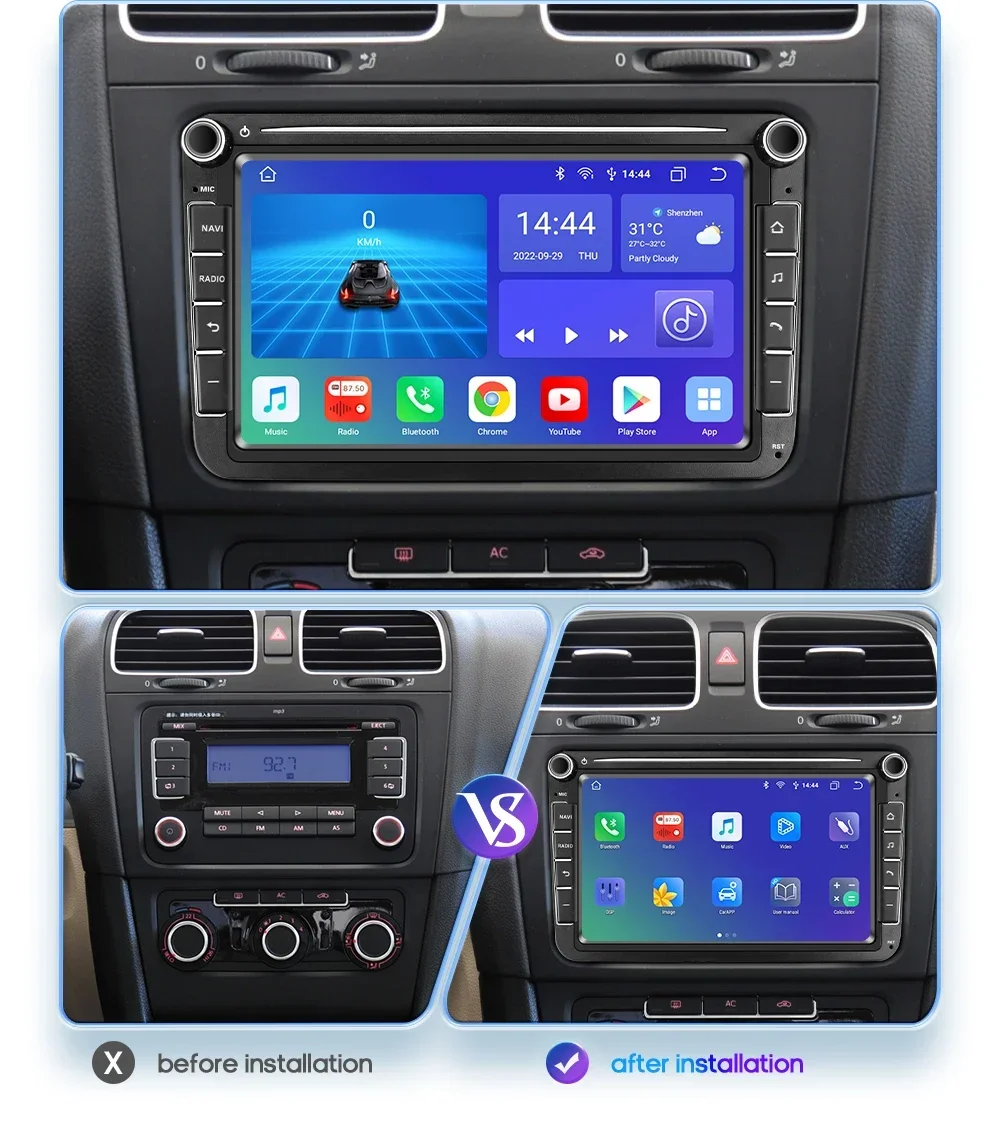 Carplay Android 12 Car Radio multimedia Player Audio Stereo GPS Navi For VW POLO GOLF 5 PASSAT SKODA SEAT TOURAN TIGUAN JETTA