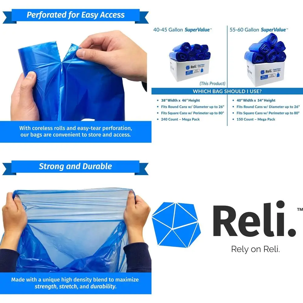 

Многоразовые мешки для мусора объемом 40-45 галлонов | 200 штук | Синие мешки для мусора | Сделано в США