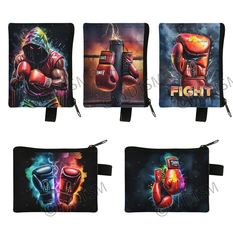 

Cool Boxer Pattern Print Coin Purse Boxing Gloves Teenager Credit Card Key Earphone Holder Fight Money Coin Bag Zipper Pouch