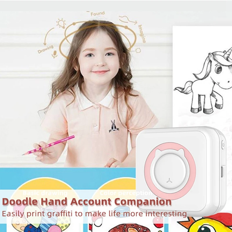 Printer termal Mini, Printer Bluetooth nirkabel multifungsi dengan kertas perekat + pena warna