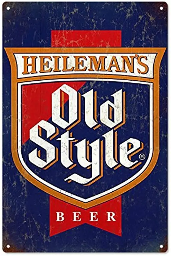 A smiling eye Heilemans Old Style Beer Tin Sign, Heilemans Old Style Beer Vintage Looking Bar Metal Sign