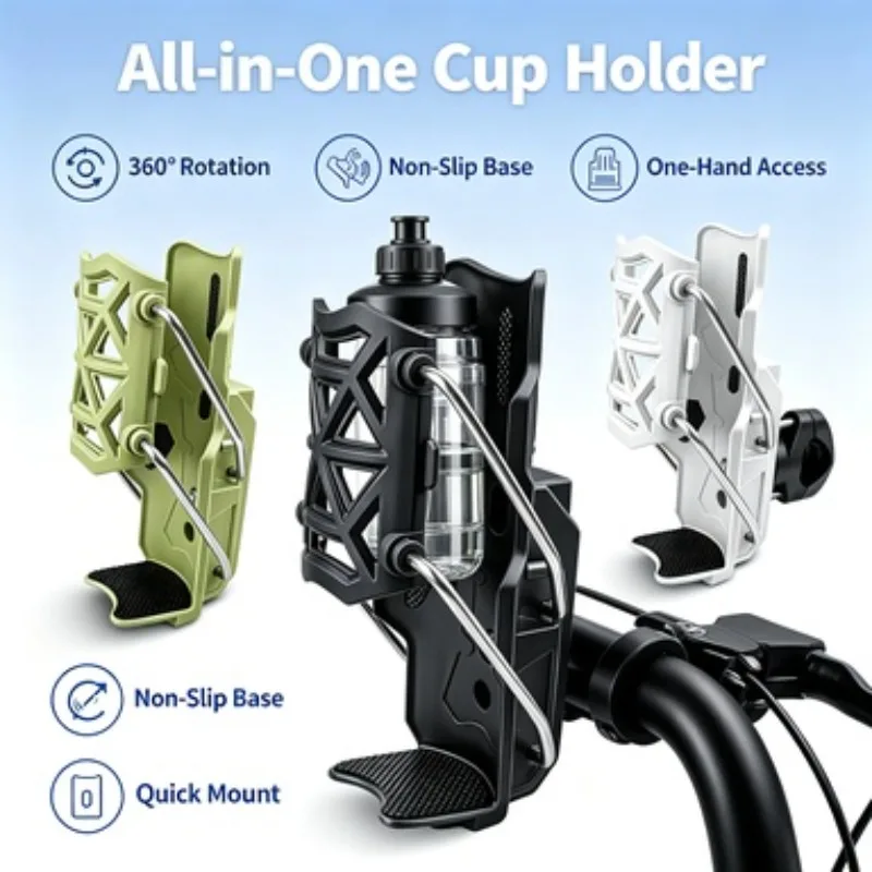 Quick Install Adjustable Cup Holder 360 Rotation For Motorcycle Bike Handlebar Water Coffee Milk Tea Bottle Bracket