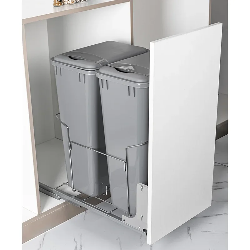 Kitchen embedded classification trash can cabinet dry-wet separation household hidden storage pull-out trash can