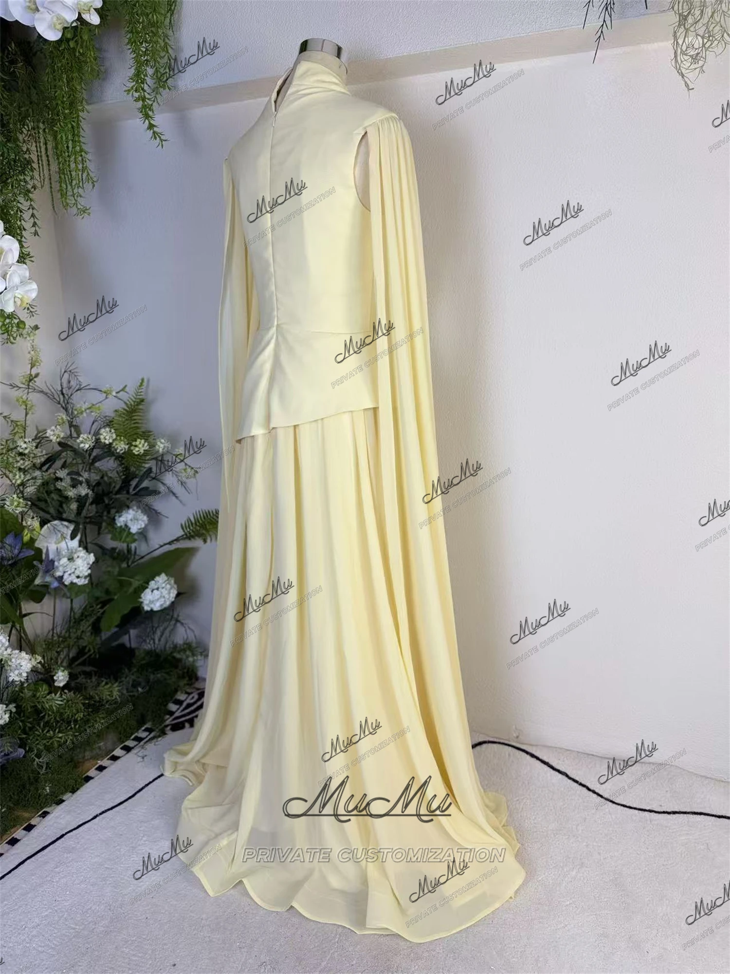 MuMu Customized Elegant Evening Dresses Elegant and Beautiful Womens Dresses yellow Long-sleeved dresses Beautiful Prom Dresses image 4