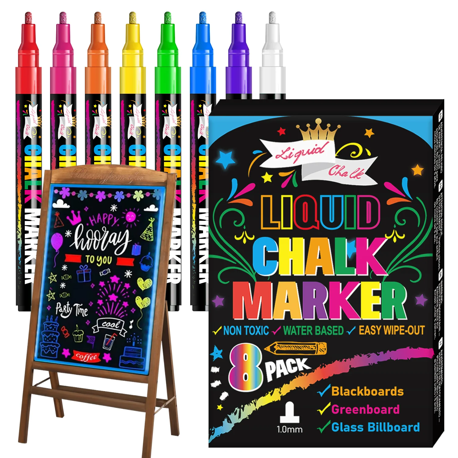 Window Chalk Markers for Glass Washable,8 Colors Jumbo Liquid Chalk Marker 1mm/6mm 3in1 Nib Thick Wide Tips,Big Chalkboard