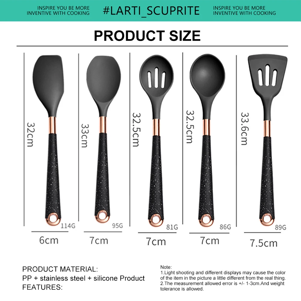 5-10 Pcs Silicone Cooking Utensil Set Mixing Slotted Serving Spatula Nonstick Heat Resistant Kitchen Bake Stir Draining Spoons