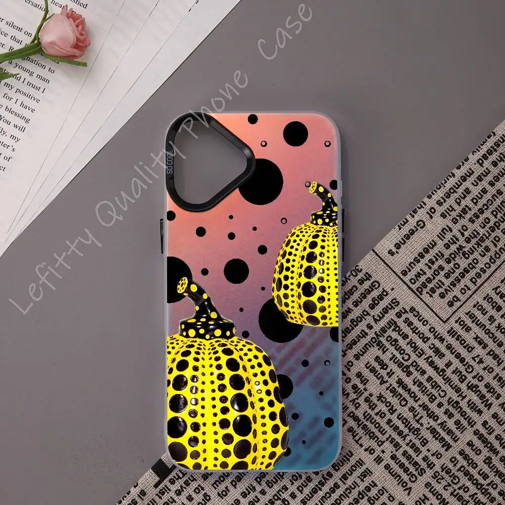 Y-yayoi K-kusama Art1 جراب هاتف ليزر معدني لهاتف آيفون 16 15 14 13 12 11 Pro Max ماتي أورورا متعدد الألوان غطاء متدرج #6