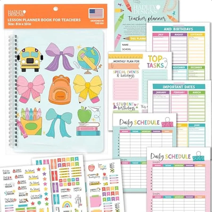 

Teacher 20252026 Undated Lesson Book with Stickers Monthly and Weekly Pages Student and Substitute Info Pastel Homeschool and