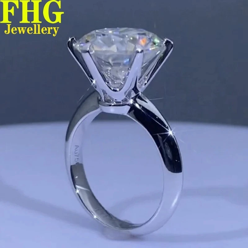 

6 7 8 9 10 Carat Solid Au585 14K White Gold Ring DVVS Moissanite Diamonds Round Wedding Party Engagement Anniversary Ring