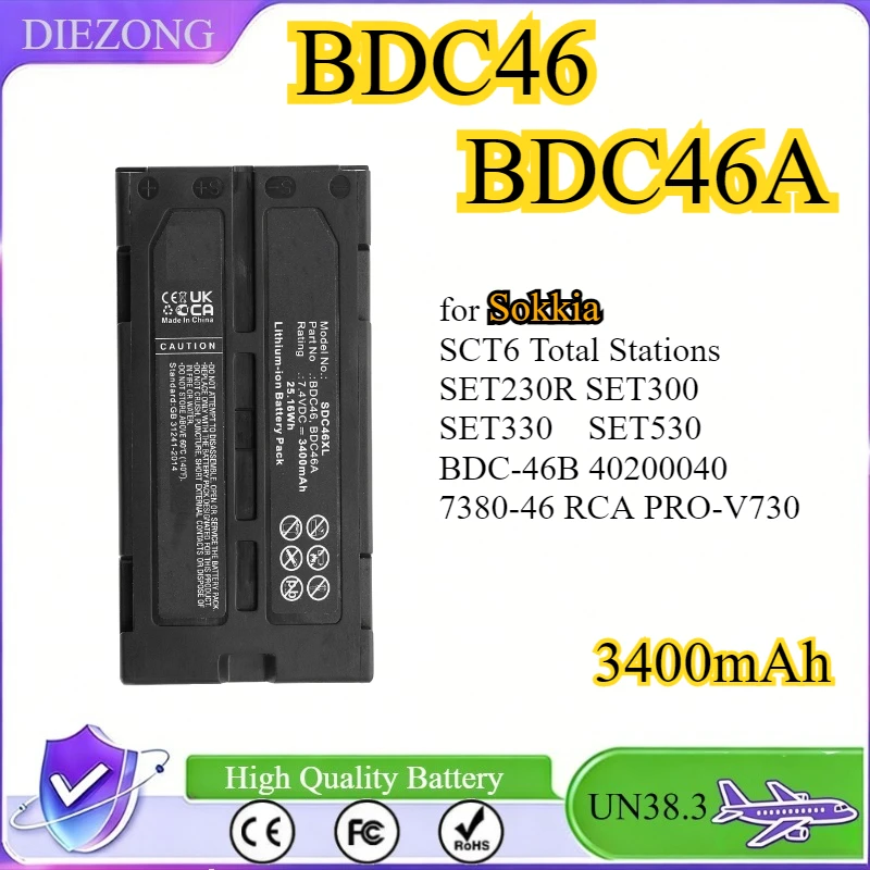 

3400mAh BDC46 BDC46A Battery for Sokkia SCT6 Total Stations SET230R SET300 SET330 SET530 BDC-46B 40200040 7380-46 RCA PRO-V730