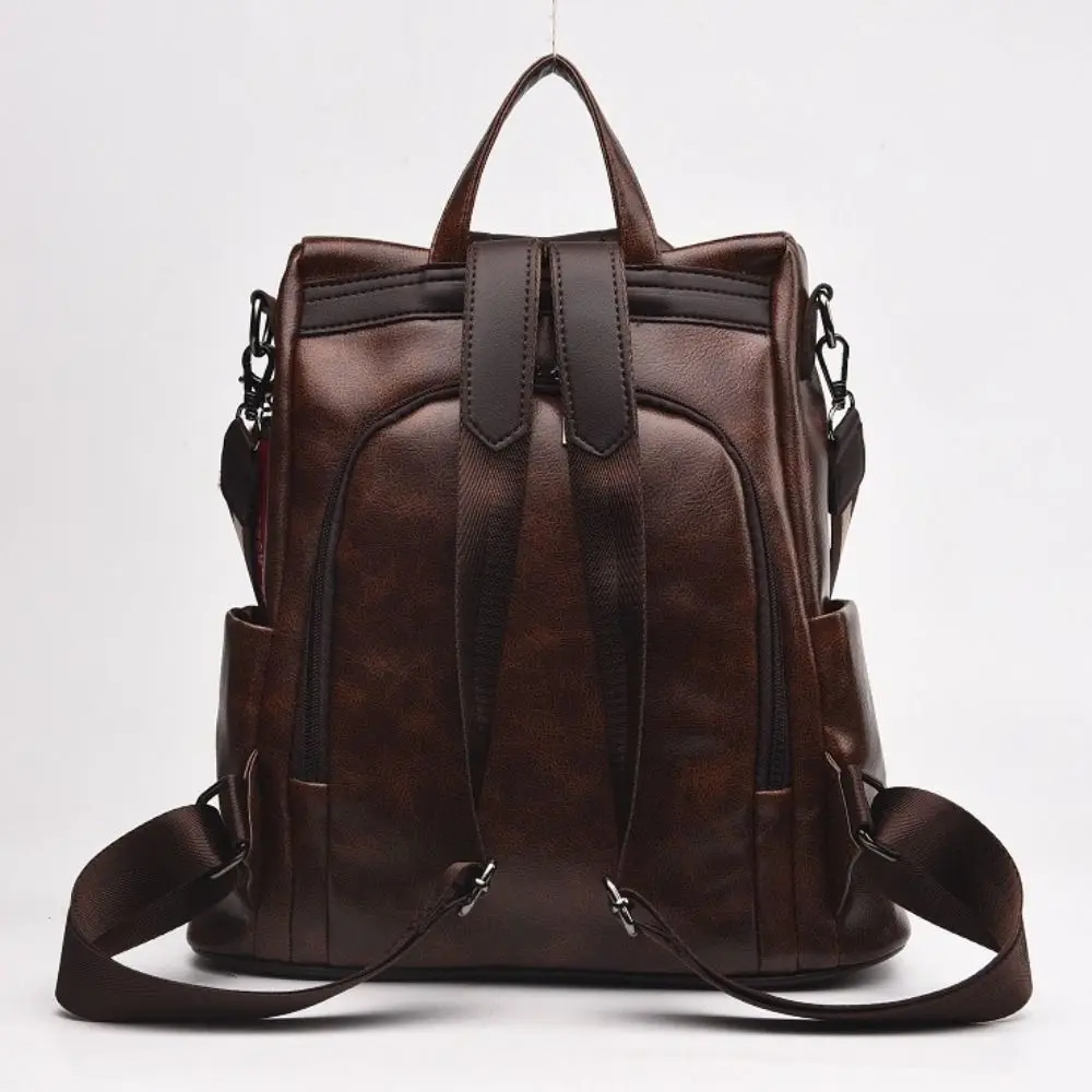 

Durable PU Leather Laptop School Bag Simple Solid Color Large Capacity Backpack Daypack Waterproof College Backpack Outdoor
