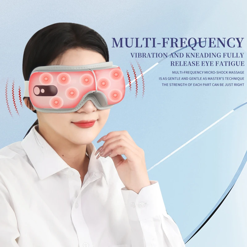 Wireless Eye Massager with Heat Compress Vibration 3 Levels 1200mAh Rechargeable Foldable PU Skin for Travel Relax