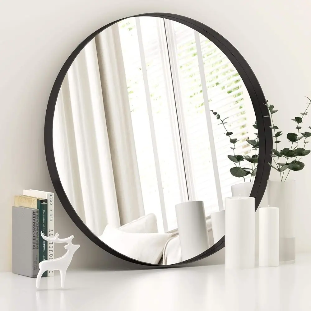 

Black Round Wall Mirror or Bathroom 24x24 Inches StainlSteel Metal e Mirror or Wall Hanging Wall Mounted Mirror