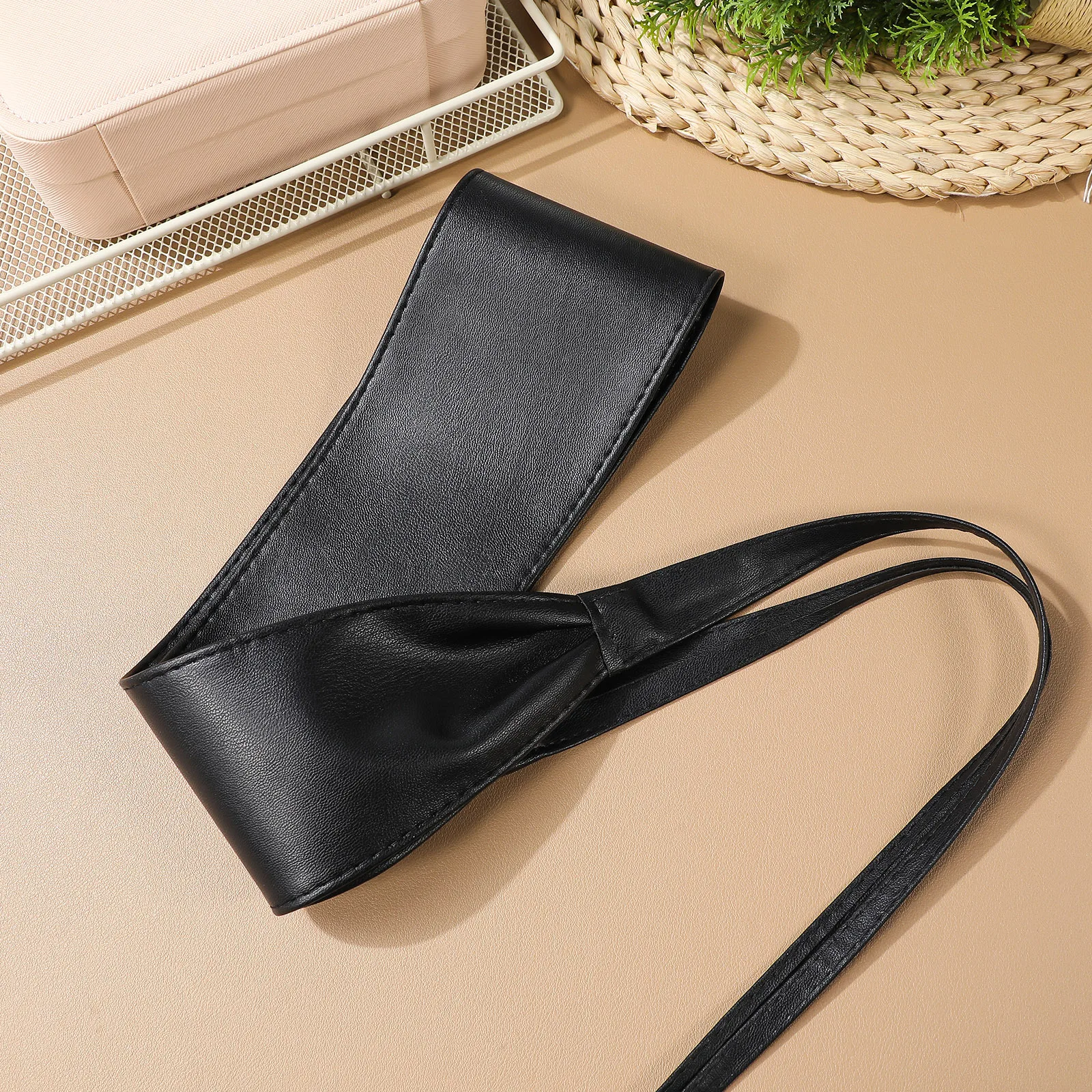 

Wide PU Waist Belt Women Adjustable Wrap Around Corset Belt for Dresses Coats Sweaters Black Fashion Waistband