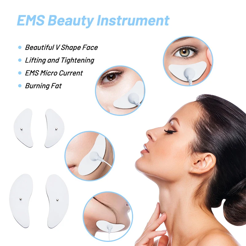 EMS Estimulador Muscular Eletrodo Pads, Lifting Facial, Jawline Face Massager, Dezenas de Acupuntura, Pulso Eletrônico Digital, 4Pcs