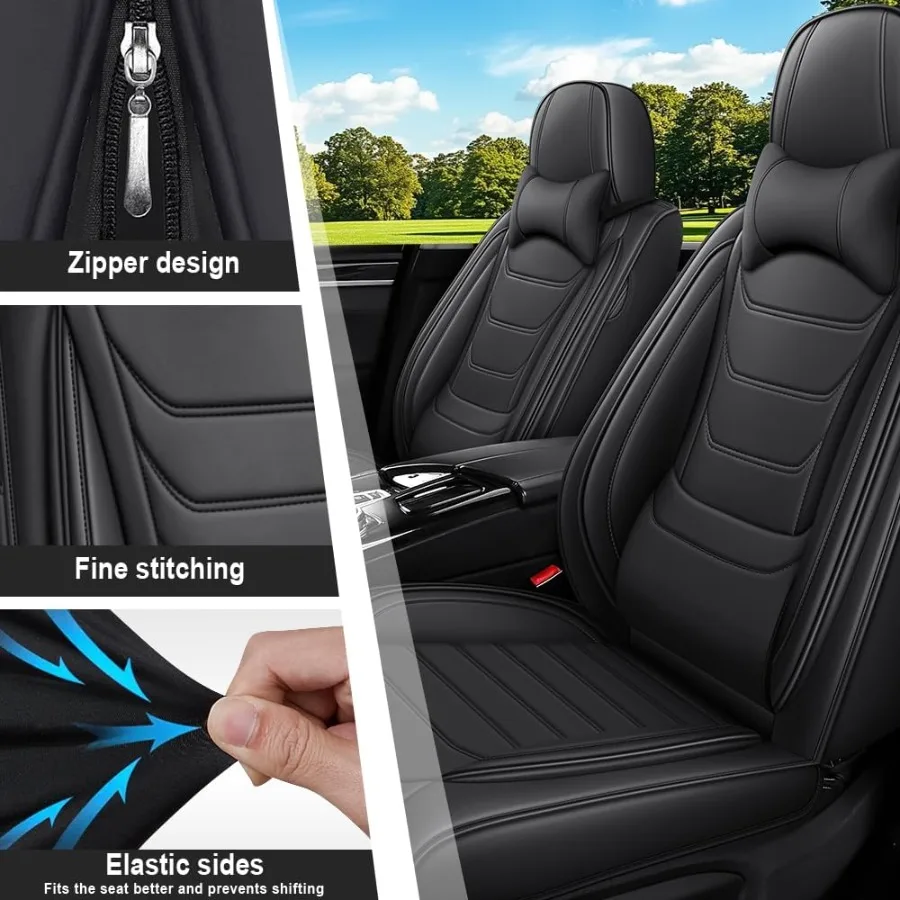 أغطية مقاعد سيارة فاخرة من جلد نابا مقاومة للماء مكونة من 5 مقاعد لسيارة تشيفي كامارو 20002024 متوافقة مع تصميم وسادة هوائية راحة عالية