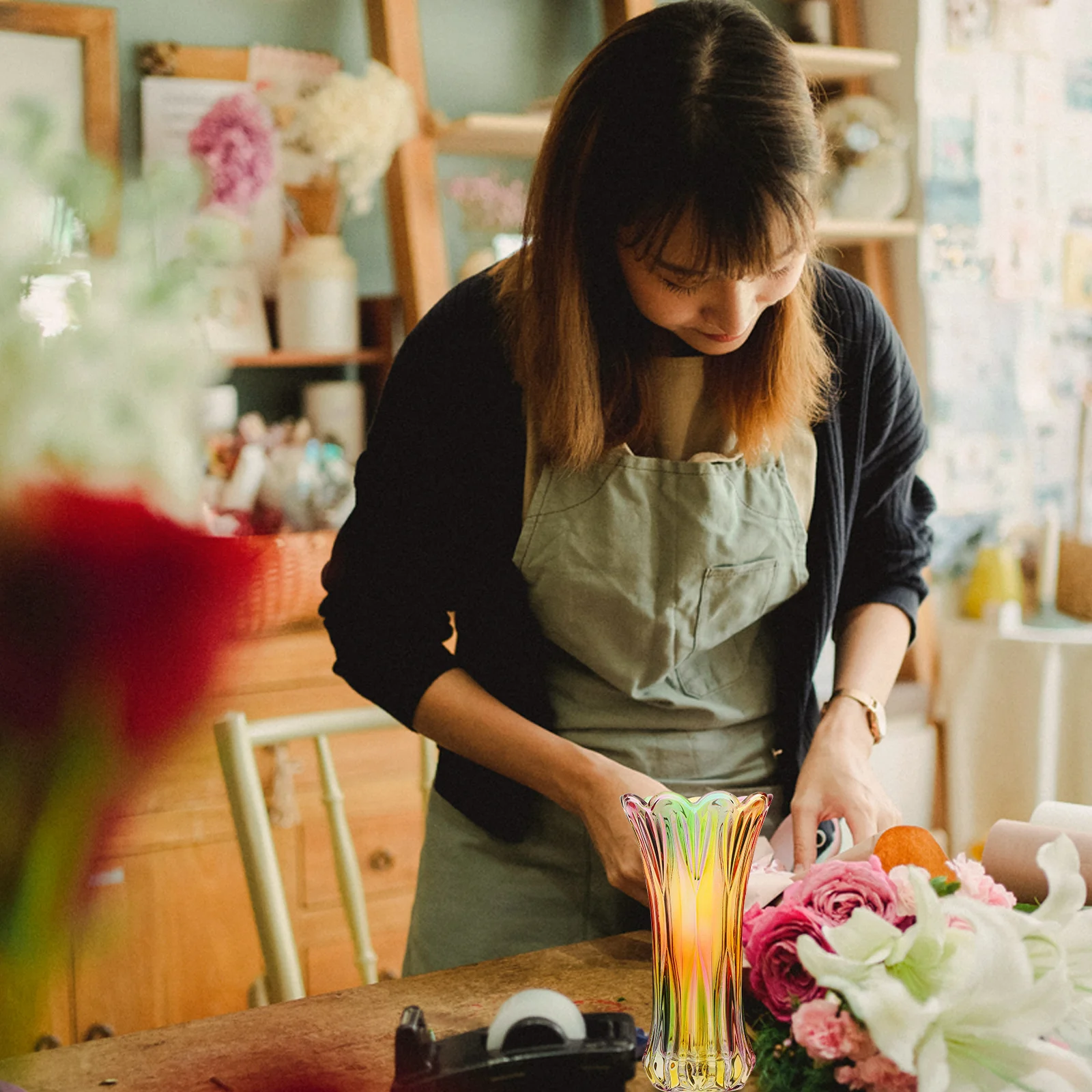 

Crystal Glass Large Vase Decorative Centerpiece Flower Container for Home Office Table Vase Decor Flower Bottle