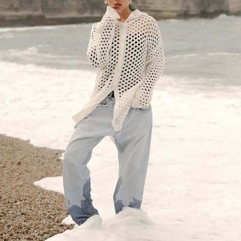 Spring/Summer 2025 New Style Women's Casual Collar Knit Mid-Length Hollowed-Out Top