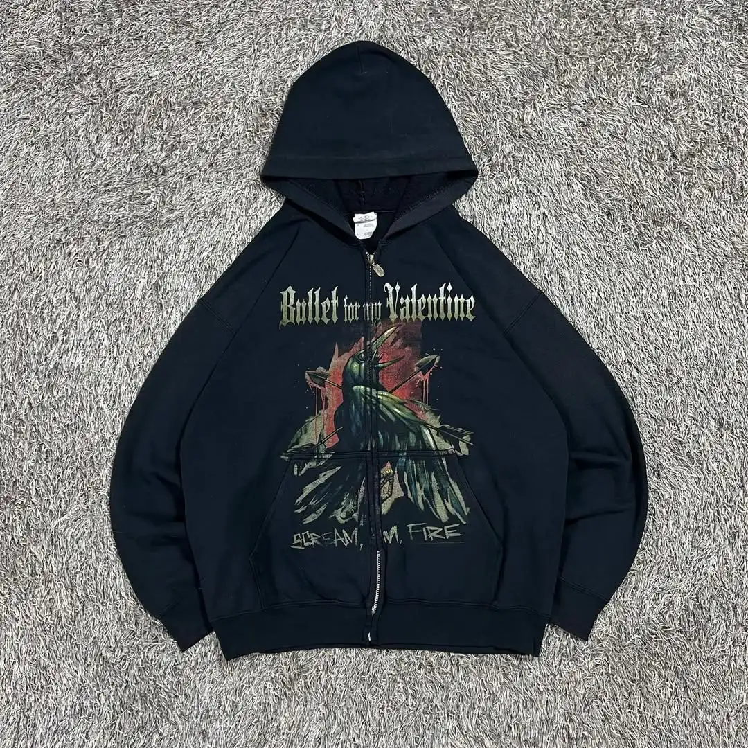 New Trendy Personality Dark Niche Art Oversized Printed Cardigan Hoodie Men's Warm and Comfortable Shopping Loose Sports Jacket