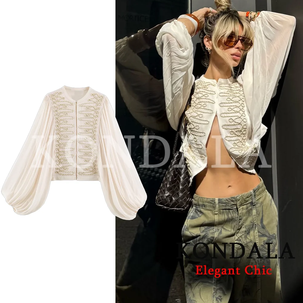 KONDALA Damen Vintage Elegantes Hemd mit Eleganter Kordelknoten-Verzierung 2026 Sommer Frühherbst Schickes Urlaubs-Party-Dating-Oberteil
