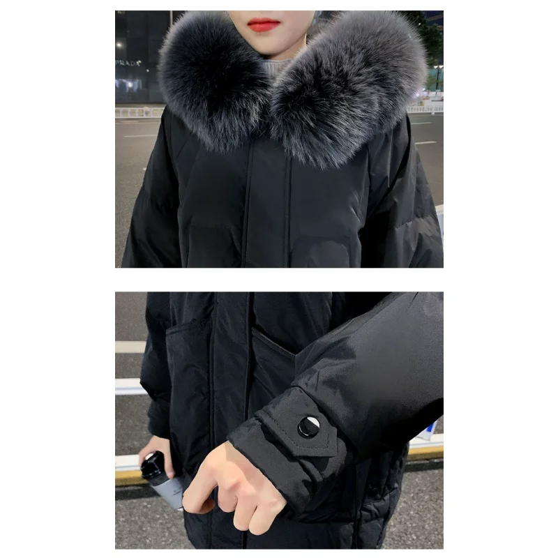 2023 New Women Down Cotton Coat Winter Jacket Female Big Fur Collar Loose Parkas High-end Hooded Outwear Plush Thick Overcoat